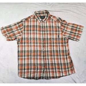 Woolrich Mens Xl Orange Green Plaid 100% Cotton Short Sleeve Button Up Shirt